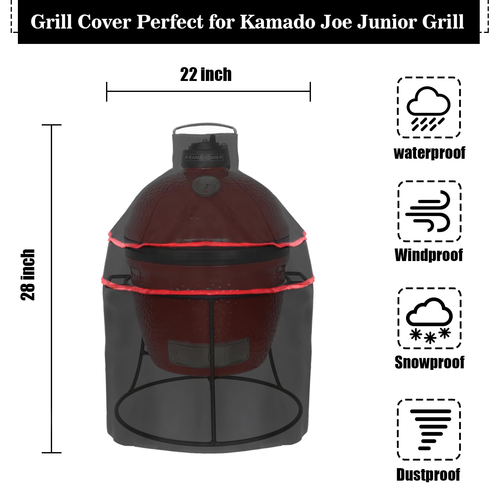 Grill Cover, 22 Inch BBQ Cover Fit Kamado Joe Junior Grill, Waterproof Outdoor Grill Covers for Minimax & Small Big Green Egg Accessories