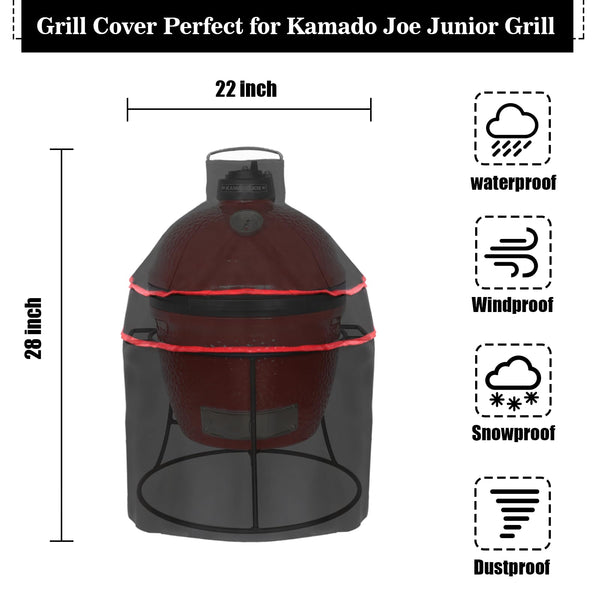 Grill Cover, 22 Inch BBQ Cover Fit Kamado Joe Junior Grill, Waterproof Outdoor Grill Covers for Minimax & Small Big Green Egg Accessories