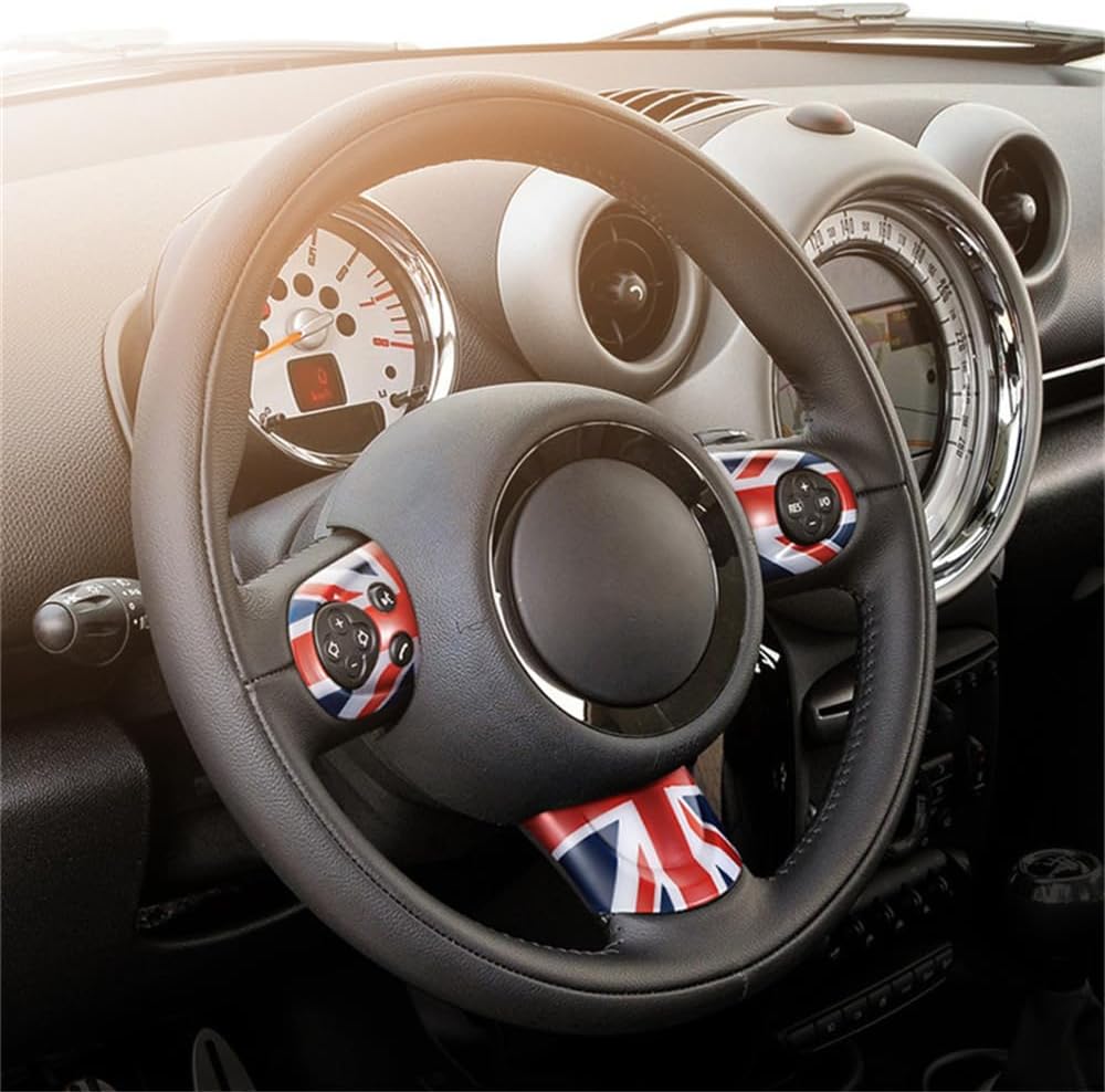ABS Plastic Steering Wheel Decoration Trim Shell Sticker for Mini Cooper R55 Clubman R56 HatchBack R57 Convertible R58 Coupe R59 Roadster R60 Countryman R61 Paceman 2006~2016 B (Union Jack Gray)