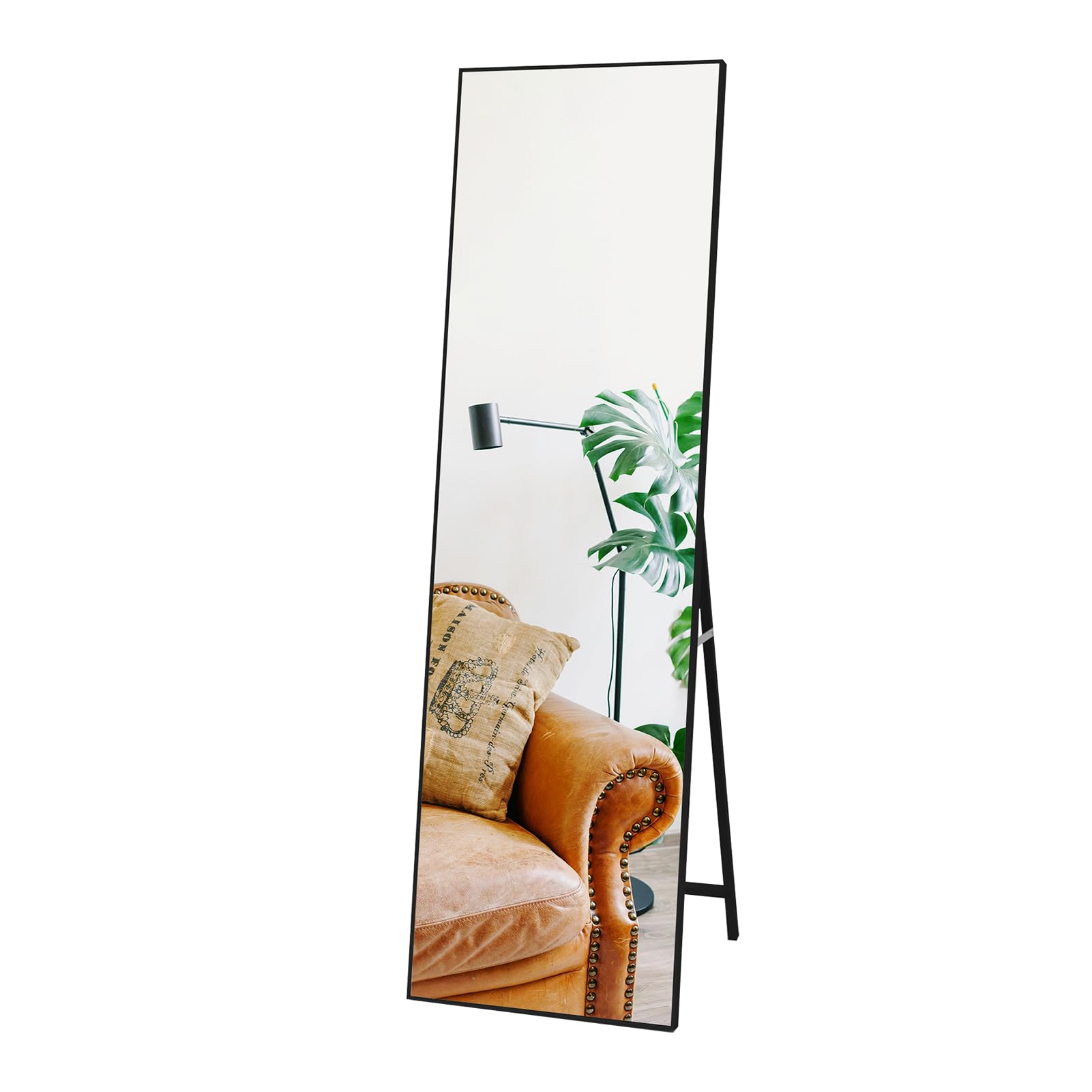 Hoikwo Standing Mirror 55.12x16.15 inches,Full Length Mirrors 140x41cm with Black Frame for Bedroom, Living Room or Bathroom