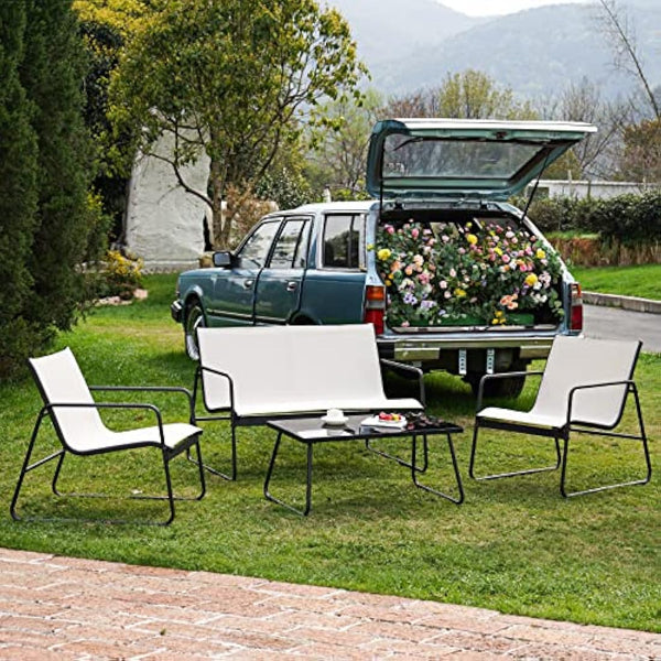 Grand patio Conversation Sets 4 Pieces, Garden Table and Chairs, mesh sling Material, Waterproof, Breathable, Garden Furniture Sets for Outdoor, Backyard, Poolside (Beige)