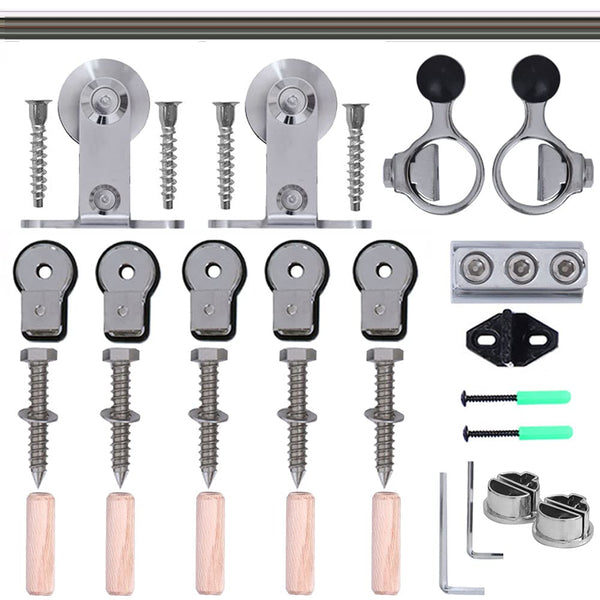 CCJH 200CM/6.6FT Stainless Steel Sliding Barn Door Hardware Kit Track Roller Closet Accessory for Single Door T Shape