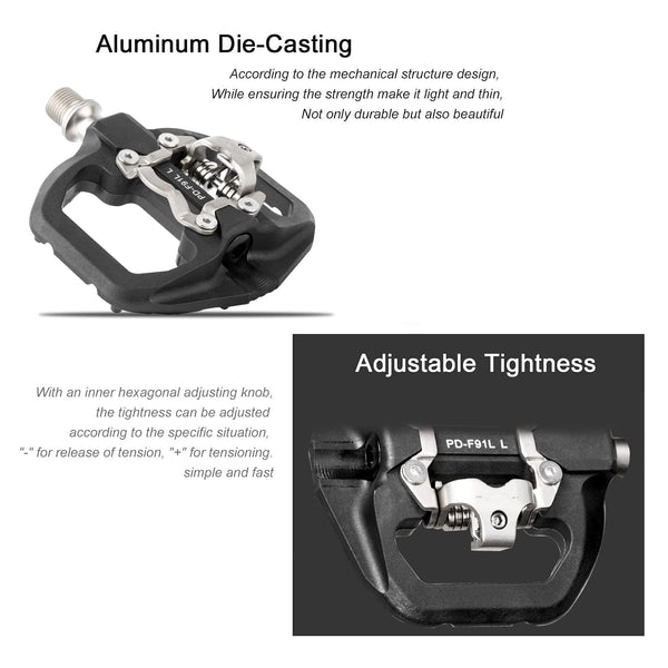 MTB Pedals Clipless Flat Dual Platform with Cleats - Compatible with Shimano Clipless Bike Pedals, 3 Sealed Bearing Lightweight Nylon Fiber Bicycle