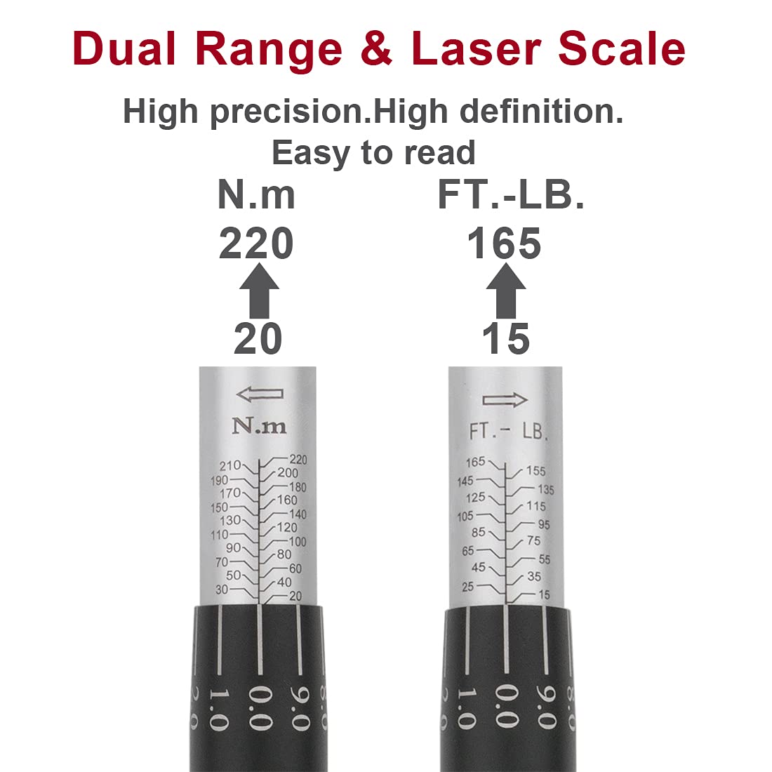 FOURROBBER Torque Wrench Set 1/2-inch Drive Click Bicycle Torque Wrench Dual-Direction Adjustable 90-Tooth Torque Wrench with Buckle 20-220Nm,Accuracy ± 3% Visit The Store