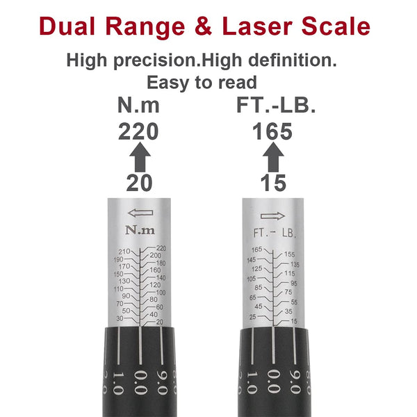 FOURROBBER Torque Wrench Set 1/2-inch Drive Click Bicycle Torque Wrench Dual-Direction Adjustable 90-Tooth Torque Wrench with Buckle 20-220Nm,Accuracy ± 3% Visit The Store