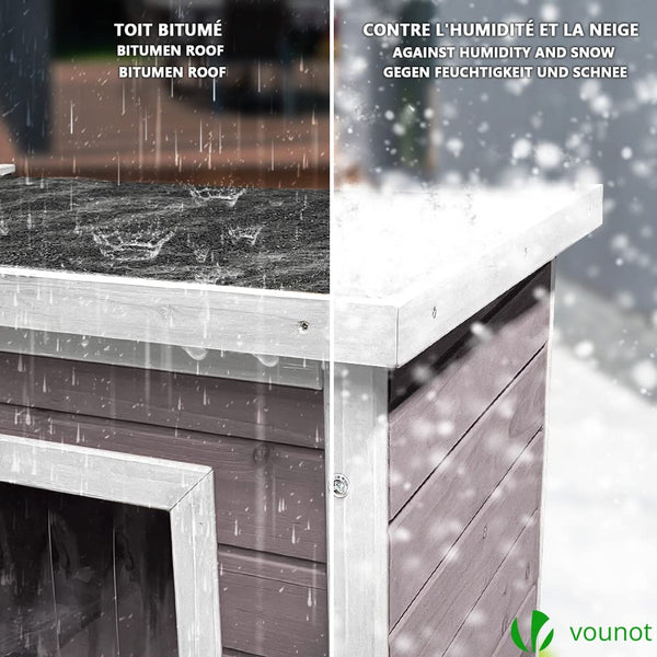 VOUNOT Cat House Outdoor with Kennel Door Privacy Window Cat Wooden Shelter 57x45x43cm, Grey