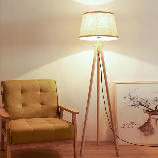 DINGLILIGHTING Wooden Tripod Led Floor Lamp, 3000k Warm White Floor Light, Classic Led Reading Free Standing Lamp for Living Room, Bedside, Study,