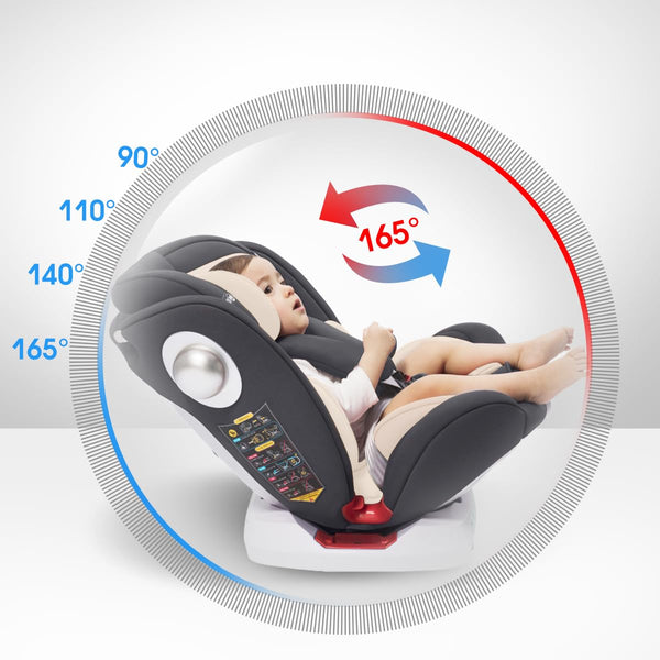 LETTAS 360 Rotation Baby Car Seat with Isofix Group 0+1/2/3 (0-36 kg, 0-12 Years) Maximum Recline 165° for Rear Facing, SIPS