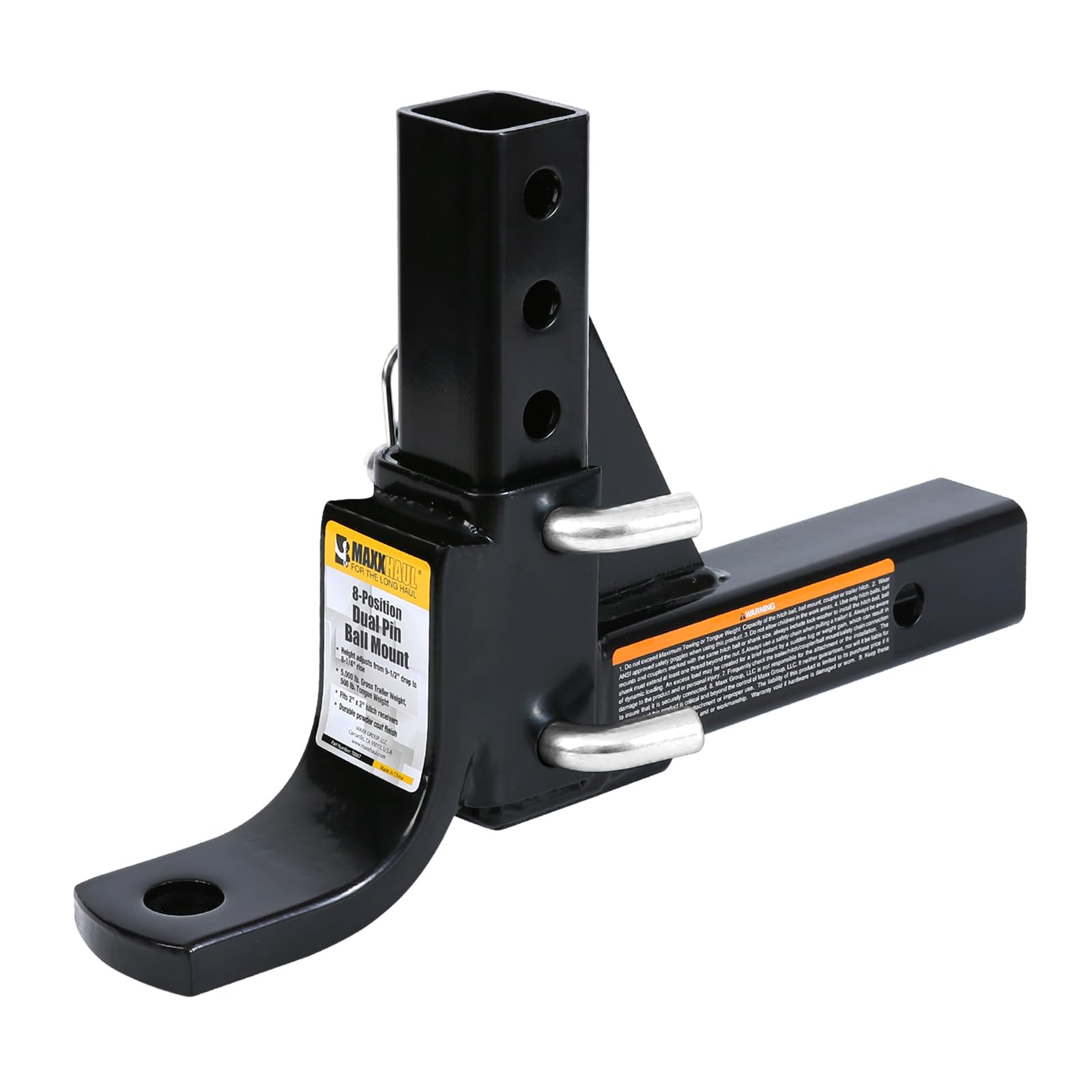 MAXXHAUL 70067 Trailer Hitch - 8-Position Adjustable Ball Mount Tow Hitch - 5000 lbs. GTW Capacity, Black