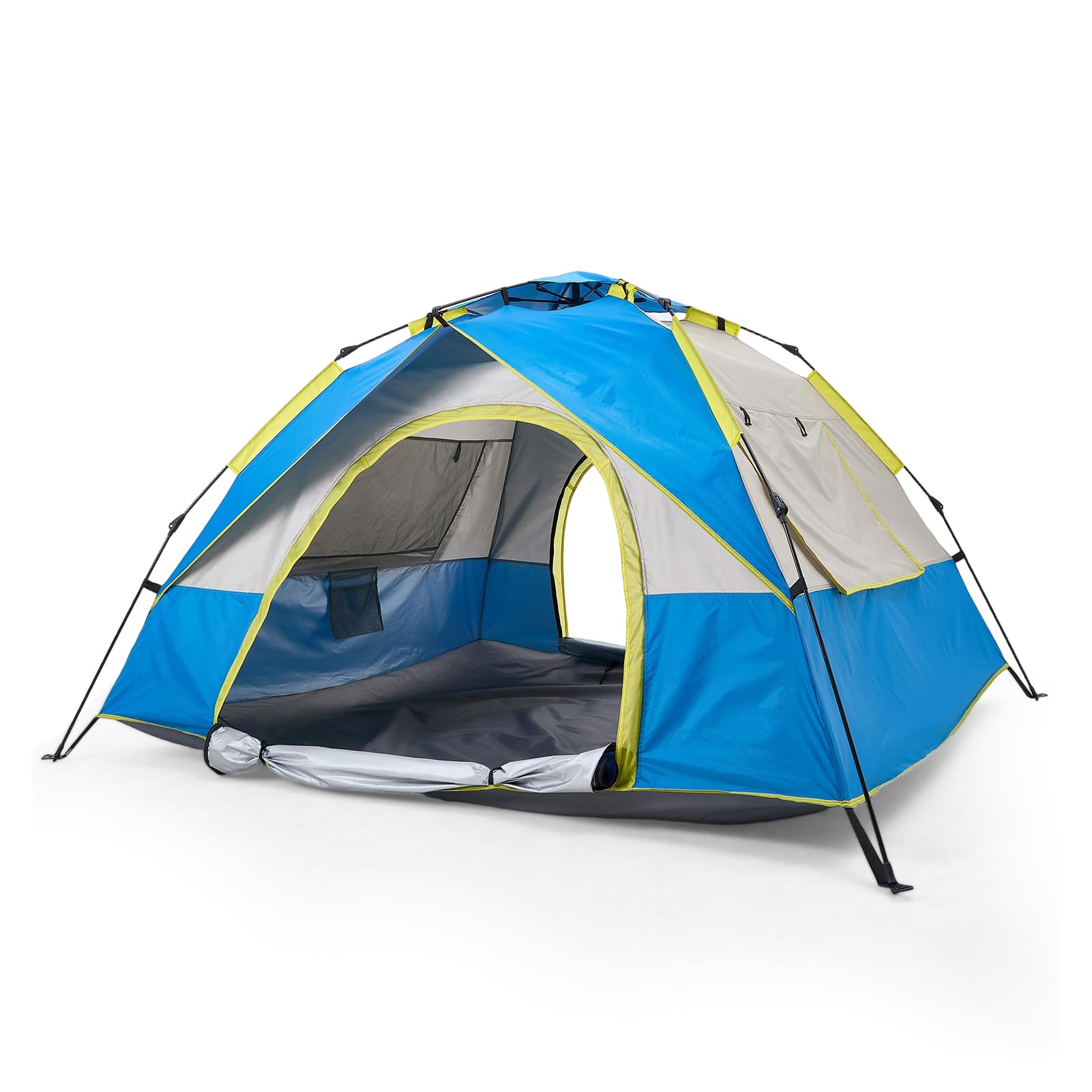 Warmiehomy Camping Tent, 3-4 Person Pop up Tent, Automatic Waterproof Dome Tent with 2 Mesh Doors, 2 Mesh Windows, Roof Skylights, Outdoor Camping Tents for Garden Fishing Picnic