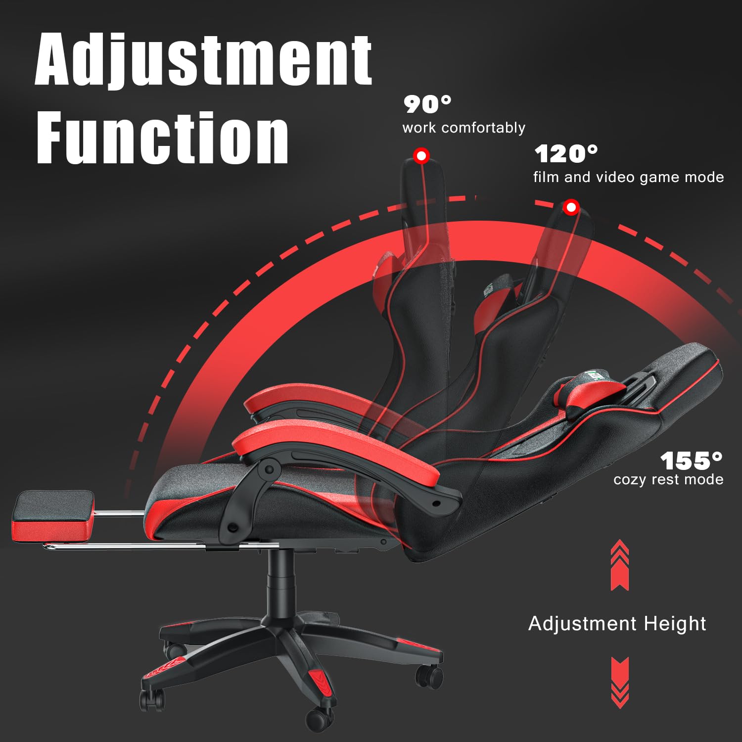 bigzzia Ergonomic Gaming Chair - Gamer Chairs with Lumbar Cushion + Headrest, Height-Adjustable Office & Computer Chair for Adults (without footrest, White)