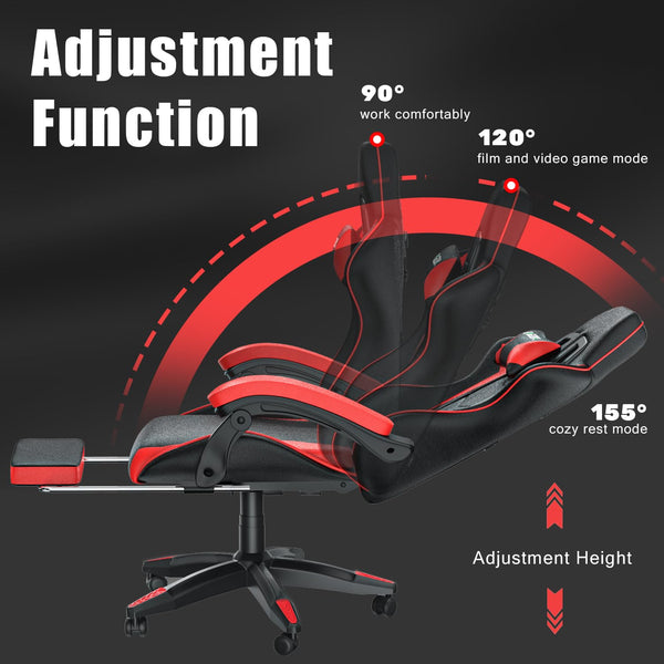 bigzzia Ergonomic Gaming Chair - Gamer Chairs with Lumbar Cushion + Headrest, Height-Adjustable Office & Computer Chair for Adults (without footrest, White)