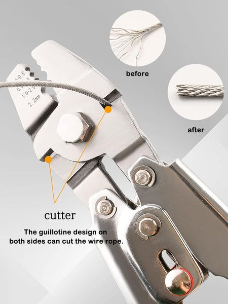 TooTaci Wire Rope Cable Crimping Tool Wire Rope Swager Crimper Fishing Crimping Tool with 200 PCS Aluminum Double Barrel Ferrule Crimping Loop Sleeves