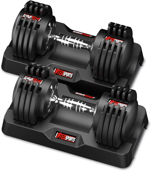 EnterSports 12kg/18KG/27KG Adjustable Dumbbells,Dumbbell Set for Saving Place, Dumbbell Weights with Non-Slip Handle, Home Gym Strength Training Equipment for Full Bodybuilding