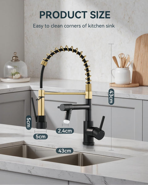 Warmiehomy 5 Modes Kitchen Taps Mixer with Pull Out Spray,High Arc 360° Swivel Dual Spout Pull Down Stainless Steel Kitchen Sink Taps,Brushed Nickel