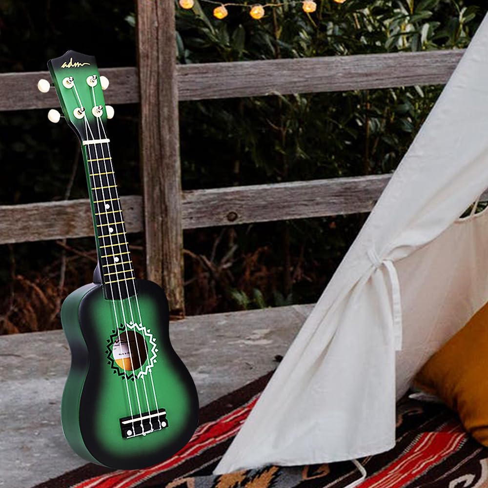 ADM Soprano Ukulele Set for Kids and Beginners, Ukulele Starter Kit with Bag, Clip-On Tuner, Rainbow Strings, Colourful Strap, Plectrum, Fingerboard Sticker, Chord Card (Dark Blue)