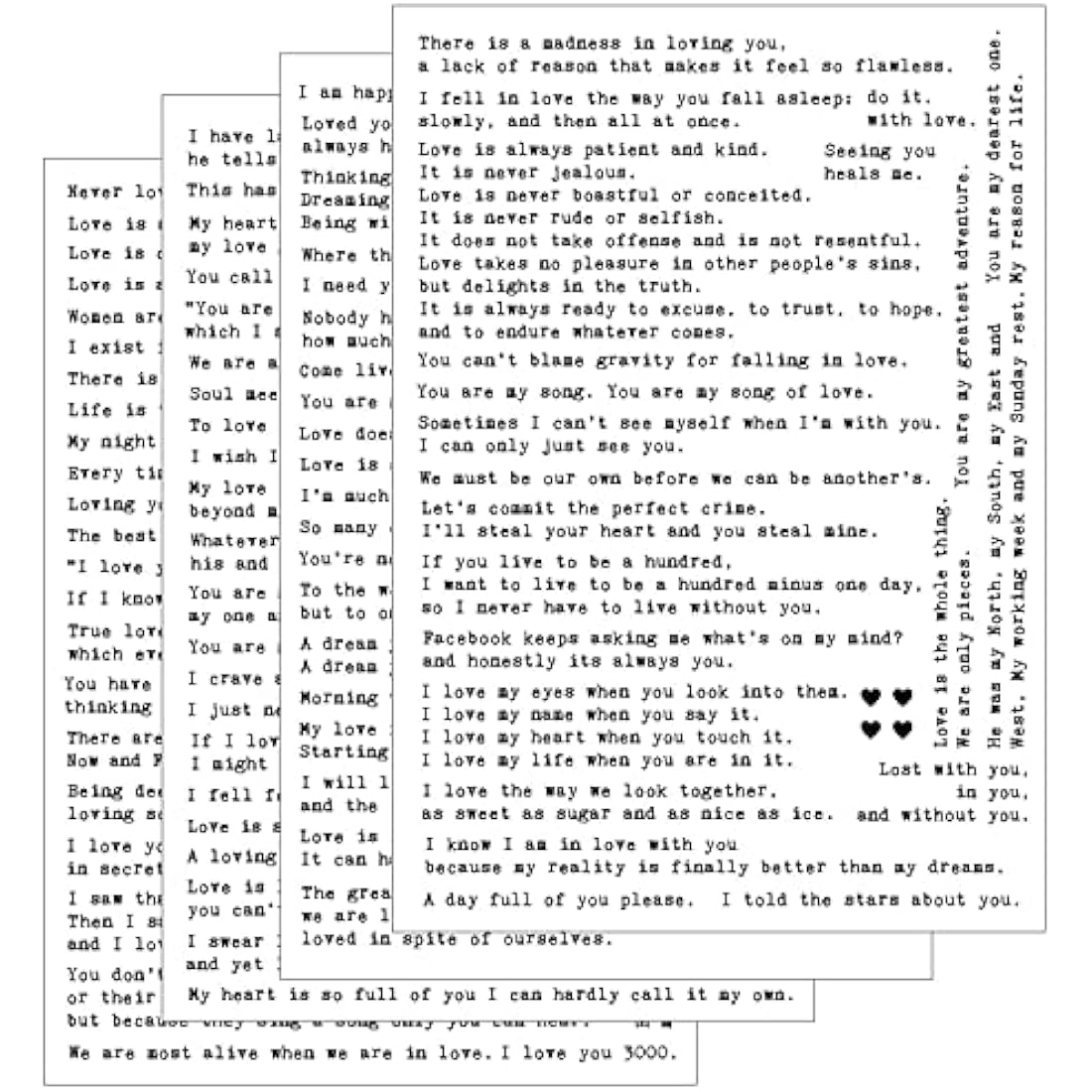 Esland 100+ Love Quotes Inspirational Motivational Scripts Planner Stickers Typewriter Style Sayings Letters Aesthetic Journal Diary Scrapbook Art Crafts Accessories 4 Sheets