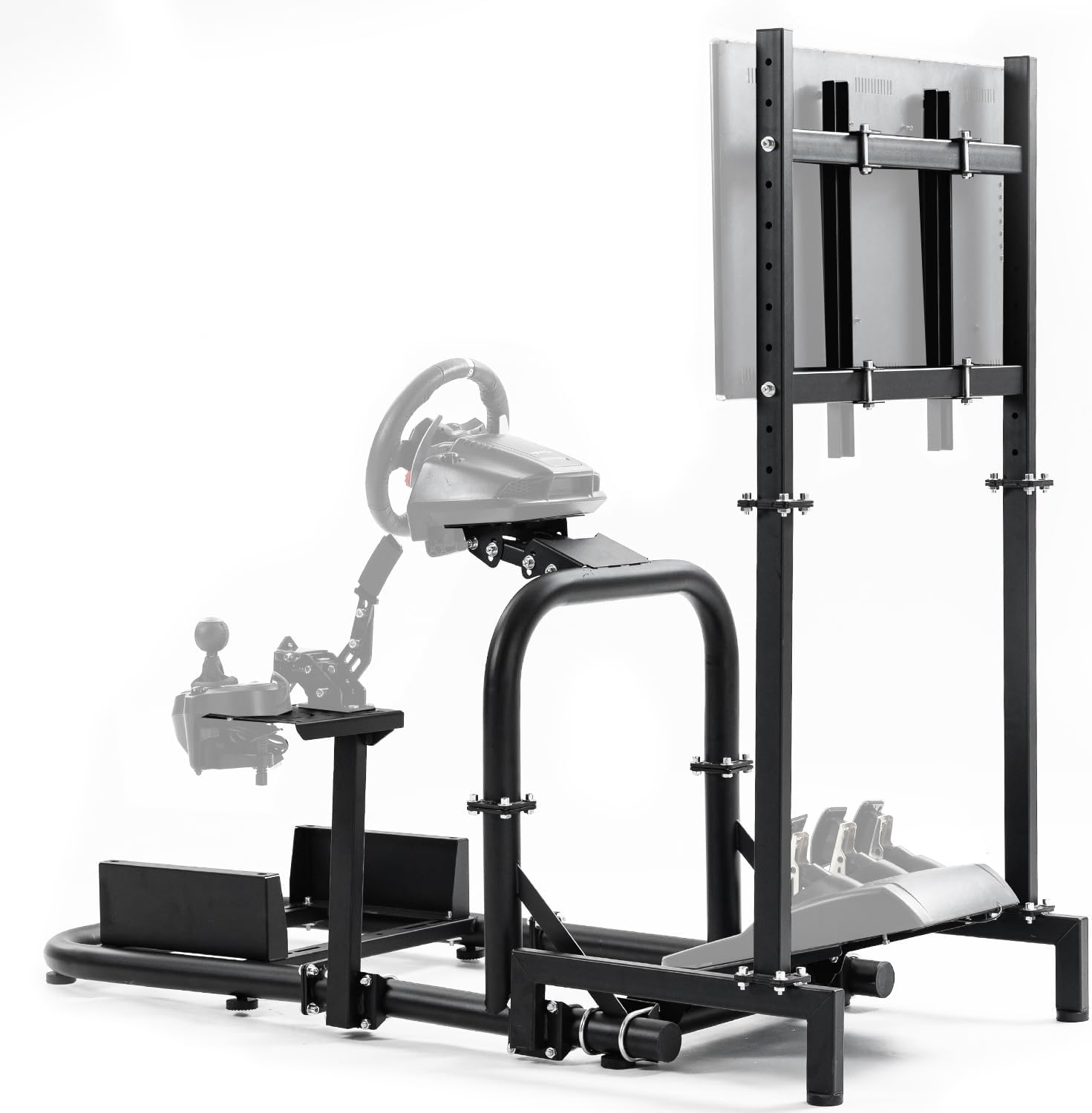 Minneer Flight Racing Simulator Cockpit with Monitor Mount Fit for Logitech Thrustmaster Fanatec G29 G920 G923 Racing, Enhanced Round Tube Steering Wheel Stand Not Included Wheel Pedal Handbrake Seat