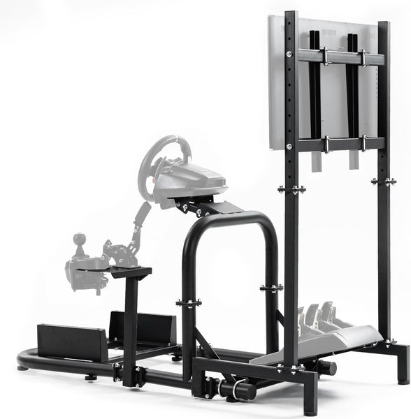 Minneer Flight Racing Simulator Cockpit with Monitor Mount Fit for Logitech Thrustmaster Fanatec G29 G920 G923 Racing, Enhanced Round Tube Steering Wheel Stand Not Included Wheel Pedal Handbrake Seat