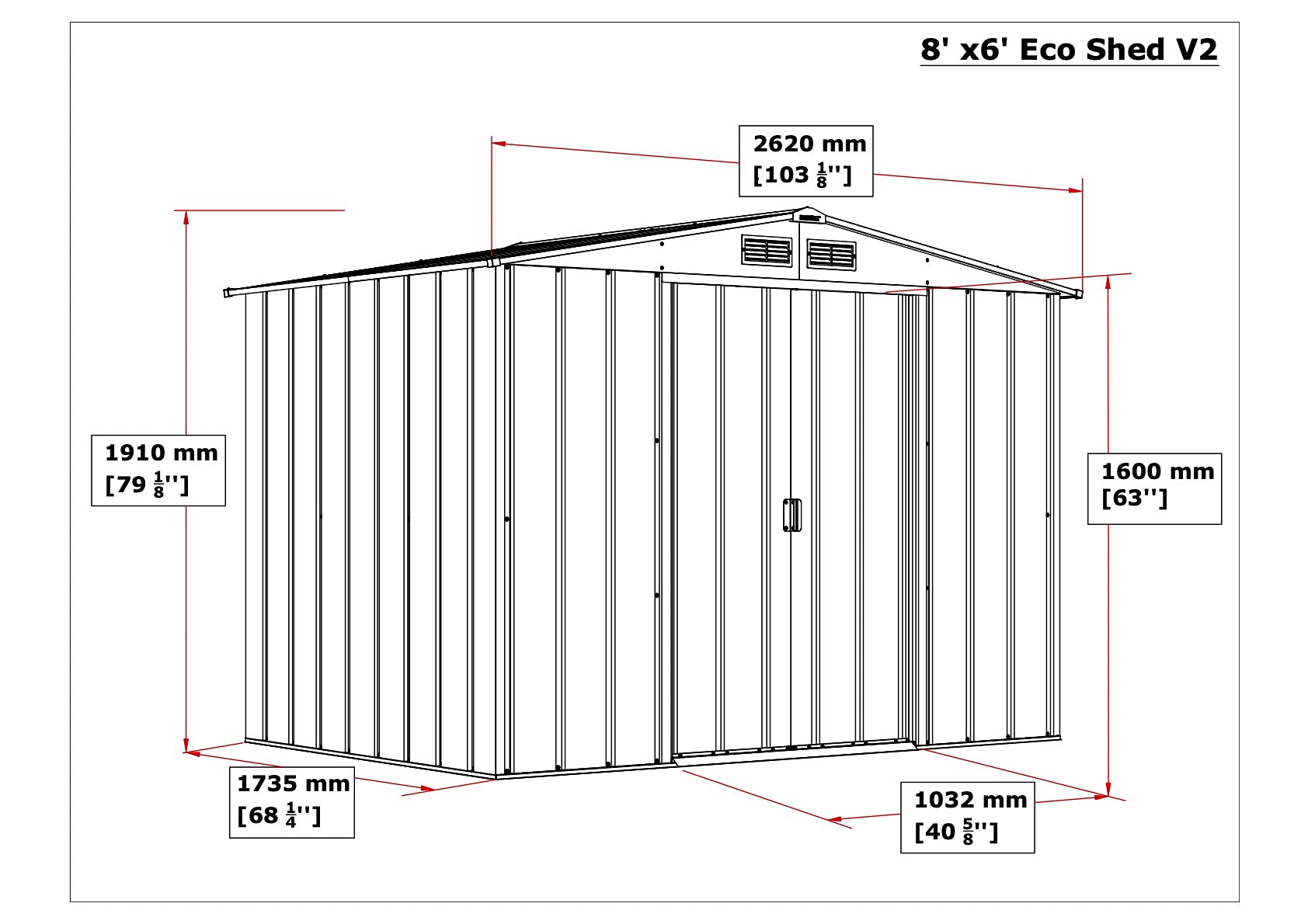 Duramax ECO 8 x 8 (6.35 m2) Metal Garden Storage Shed, Hot-Dipped Galvanized Metal Garden Shed, Tool Storage Shed, Strong Reinforced Roof Structure, Maintenance-Free Metal Shed, Anthracite