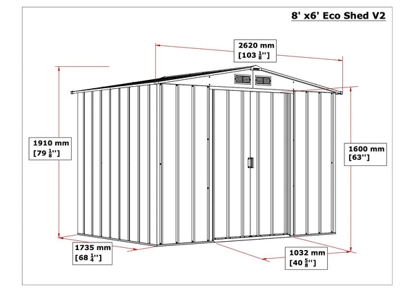 Duramax ECO 8 x 8 (6.35 m2) Metal Garden Storage Shed, Hot-Dipped Galvanized Metal Garden Shed, Tool Storage Shed, Strong Reinforced Roof Structure, Maintenance-Free Metal Shed, Anthracite