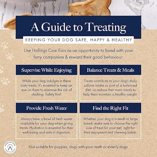 Hollings Cow Ears Dog Treats, 100% Natural & Nutritious Long Lasting Chew Treats for Adult Dogs, Grain Free & High in Protein (Pack of 40)