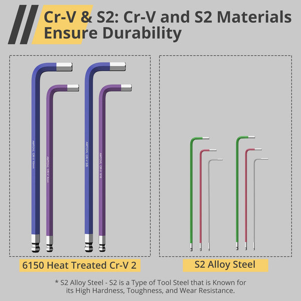 AMTOVL Hex Key Set, Allen Wrench Set, 18PCS Metric and SAE Allen Key Set Extra Long with Ball End T-Handle CRV & S2 Steel 1.5mm-10mm, 1/16-3/8