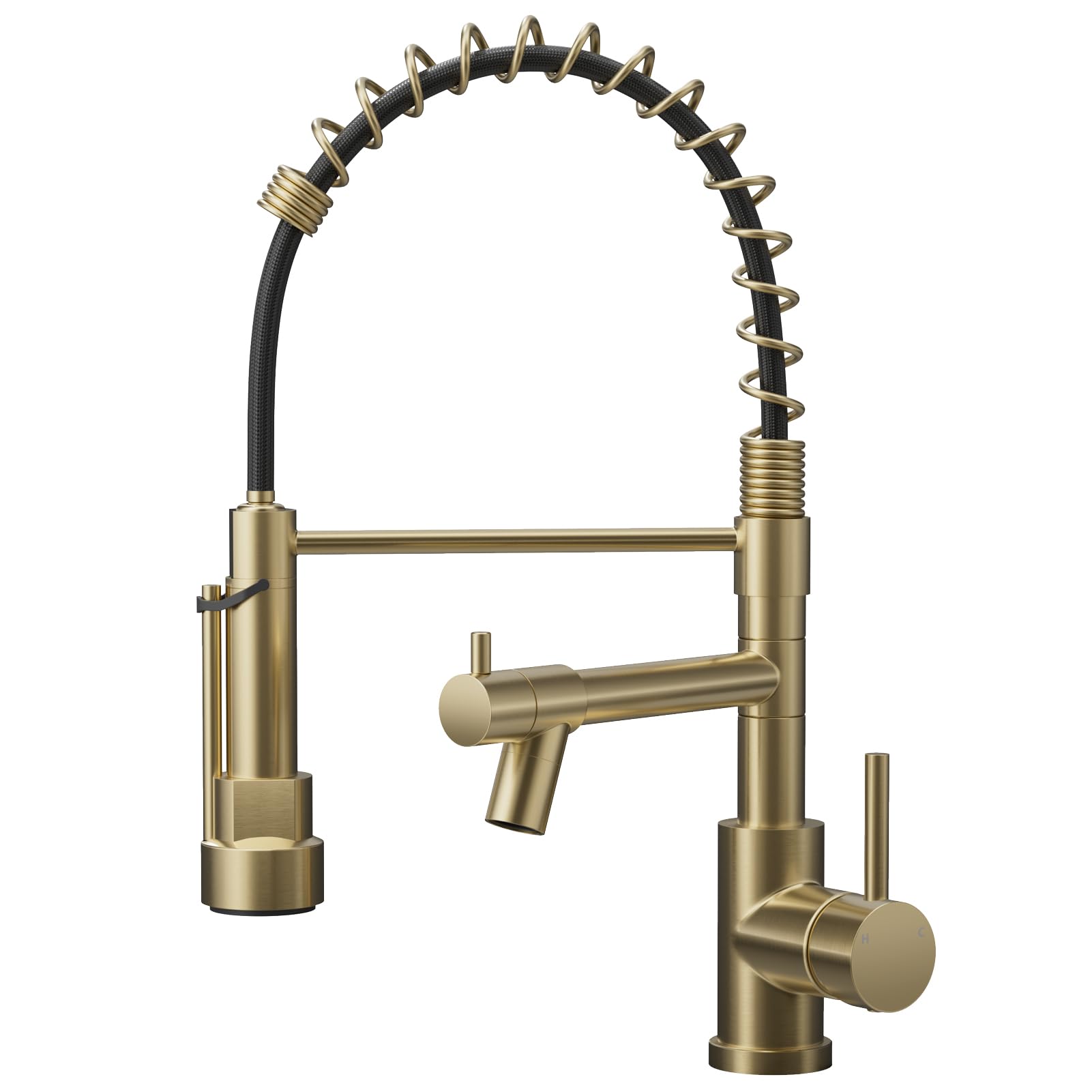 Warmiehomy 5 Modes Kitchen Taps Mixer with Pull Out Spray,High Arc 360° Swivel Dual Spout Pull Down Stainless Steel Kitchen Sink Taps,Brushed Nickel