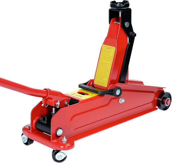 HYCHIKA Steel Racing Trolley Jack, with Hydraulic Piston Quick Lift Pump, 3 Ton (6,600 lb) Capacity, Lifting Range 5.3-18 inch