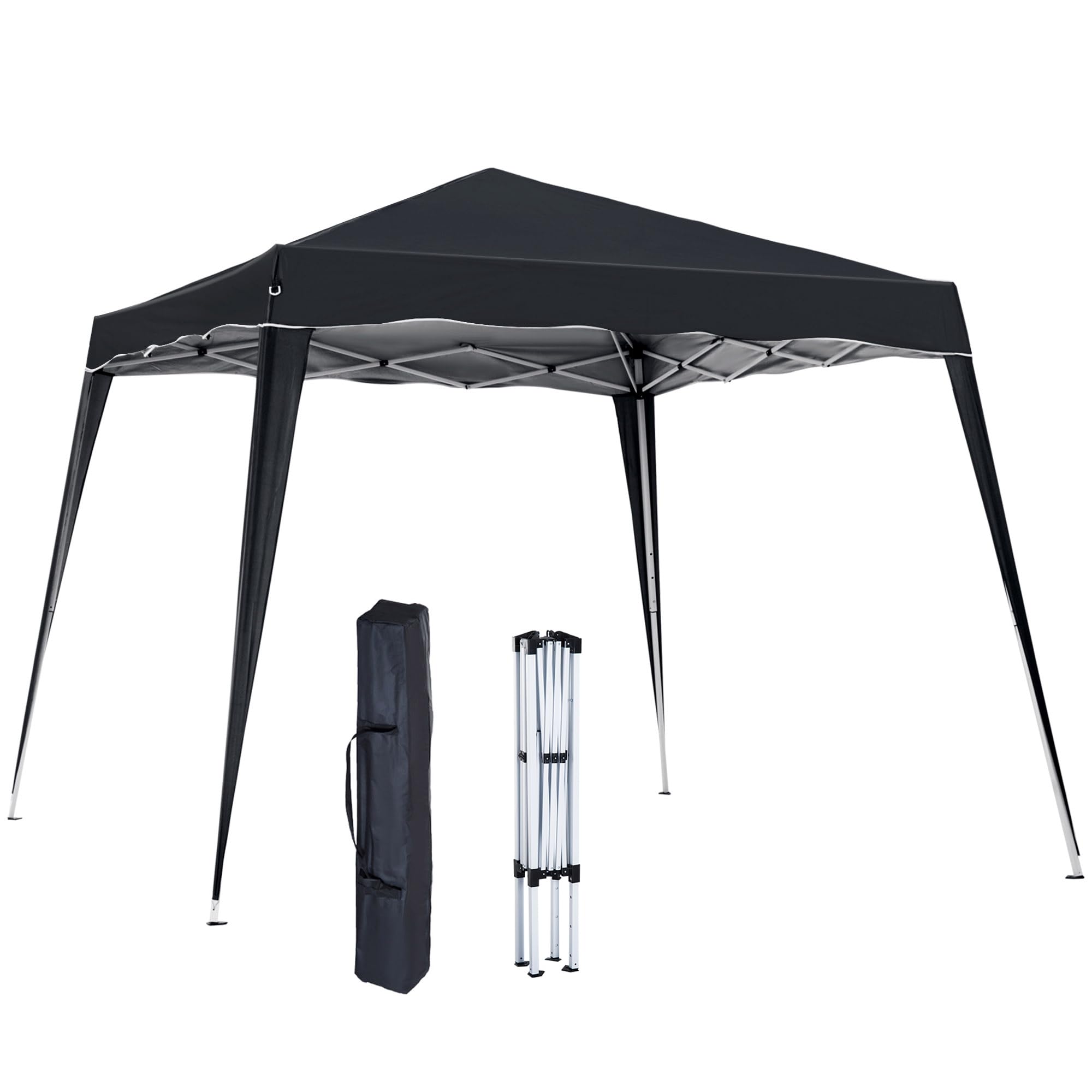 Outsunny 3 M x 3 M Base/ 2.5 M x 2.5 M Top Pop Up Gazebo, One Person Setup Instant with Carry Bag, Height Adjustable Slant Leg Party Tent Instant Event Shelter for Garden, Patio, Black
