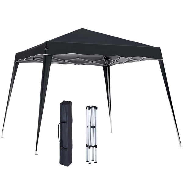 Outsunny 3 M x 3 M Base/ 2.5 M x 2.5 M Top Pop Up Gazebo, One Person Setup Instant with Carry Bag, Height Adjustable Slant Leg Party Tent Instant Event Shelter for Garden, Patio, Black