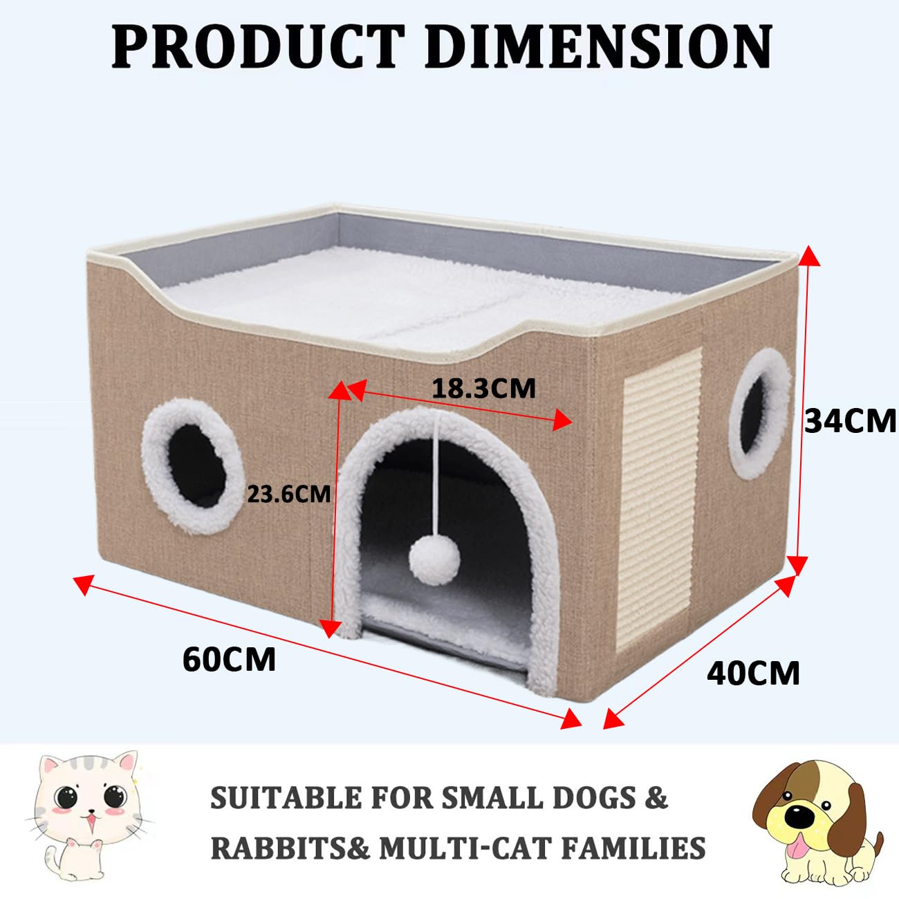 ERNAN Cat Beds,Cat Bed for Indoor Cats, Foldable Cat House,Large Soft Cave Bed with Scratching Board for Small Medium Pets (kaki, M)