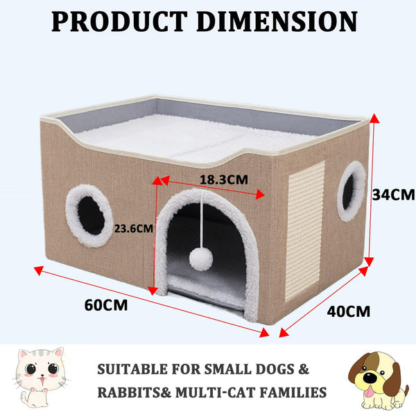 ERNAN Cat Beds,Cat Bed for Indoor Cats, Foldable Cat House,Large Soft Cave Bed with Scratching Board for Small Medium Pets (kaki, M)