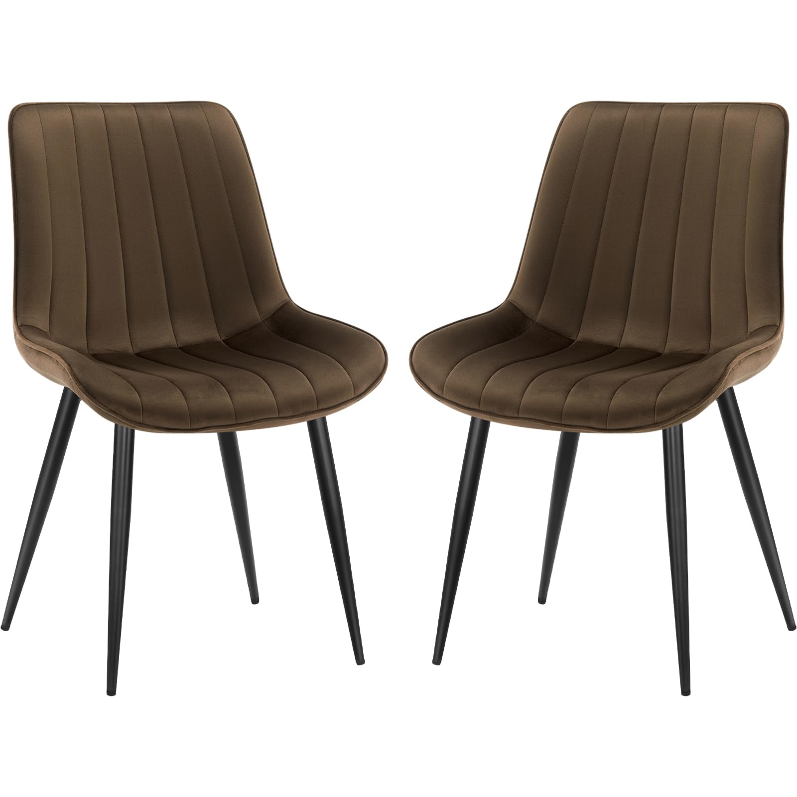 LONGTOO Set of 6 Dining Chairs with Velvet Upholstered Seat & Backrest,Stable Metal Legs,Modern Stripe Design,Champagne