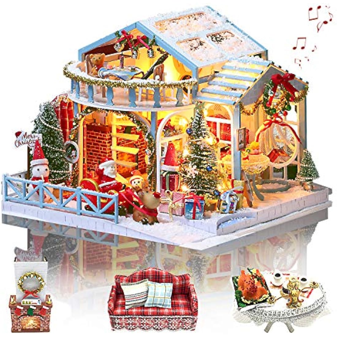 GuDoQi DIY Miniature House Kit with Music, Wooden Dollhouse with LED Light, Mini House Model to Build for Adults, Great Handmade Crafts Gift Idea for Christmas