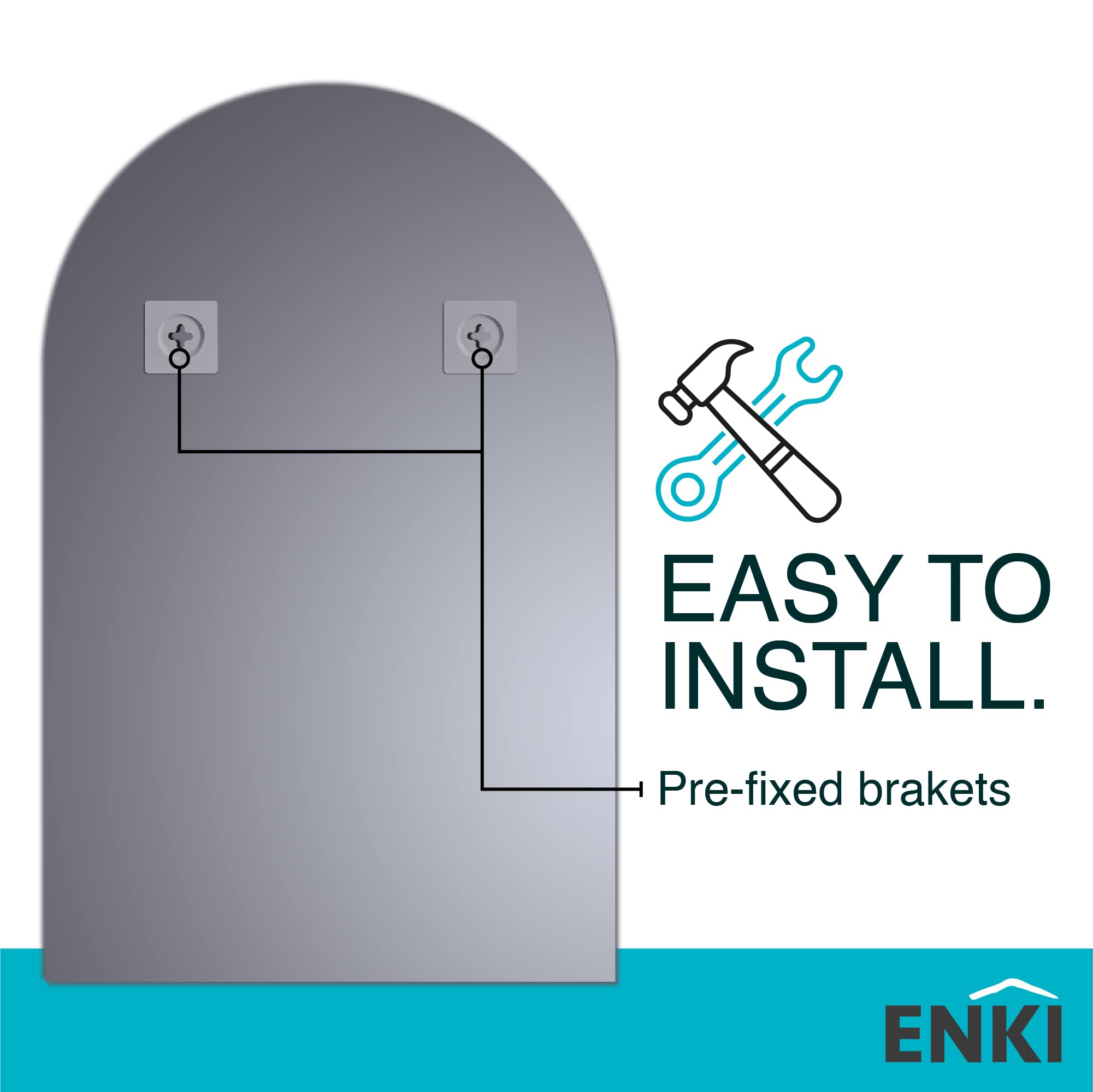 ENKI - Horizon Frameless Arched Polished Edge Glass Wall Mirror (40cm x 60cm) for Bathroom, Bedroom, Living Room & Hallway  Durable, Easy to Install,