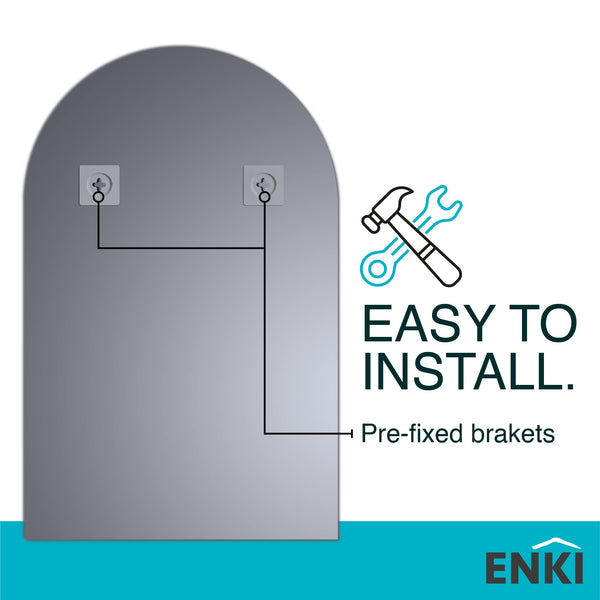 ENKI - Horizon Frameless Arched Polished Edge Glass Wall Mirror (40cm x 60cm) for Bathroom, Bedroom, Living Room & Hallway  Durable, Easy to Install,
