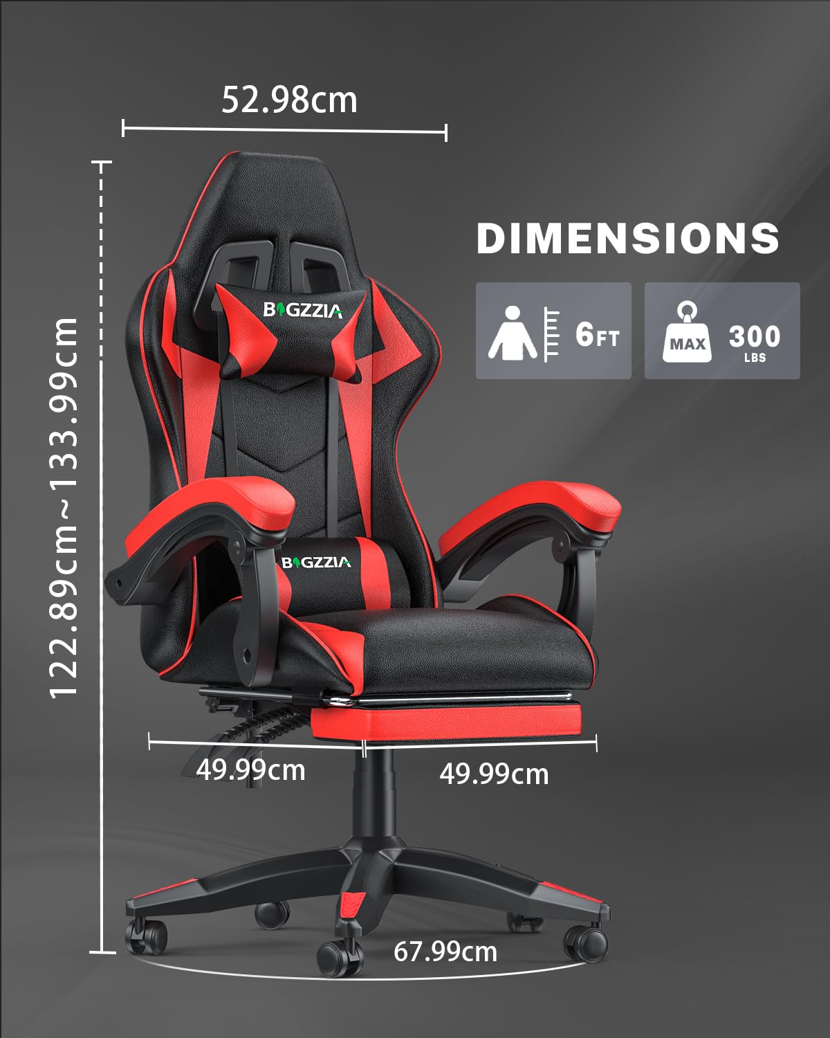 bigzzia RGB Gaming Chair with LED Lights and Ergonomic Computer Chair Reclining PU Leather High Back Video Game Chair with Headrest Adjustable Lumbar Support Linkage Armrest for Adults (Black/Grey)