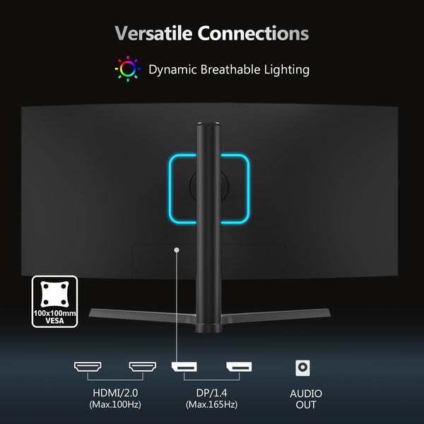 Z-Edge 34 Inch Curved Gaming Monitor Ultrawide 165Hz(DP) 100Hz(HDMI) 1ms MPRT 21:9 3440x1440 WQHD R1500 Curved Screen, Tilt/Swivel/Height Adjustable, FreeSync, HDMI, DisplayPort
