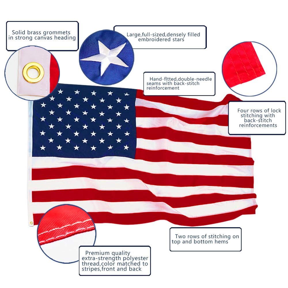 ANLEY EverStrong Series American US Flag 6x10 Foot Heavy Duty Nylon - Embroidered Stars and Sewn Stripes - 4 Rows of Lock Stitching - USA Banner Flags