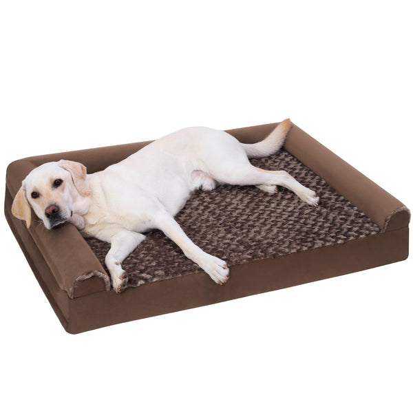 KSIIA Large Dog Bed, Orthopedic Dog Sofa Beds Couch with Removable Washable Cover, Waterproof Pet Sofa with U-Shape Bolster, Grey 88.9x55.88x16cm