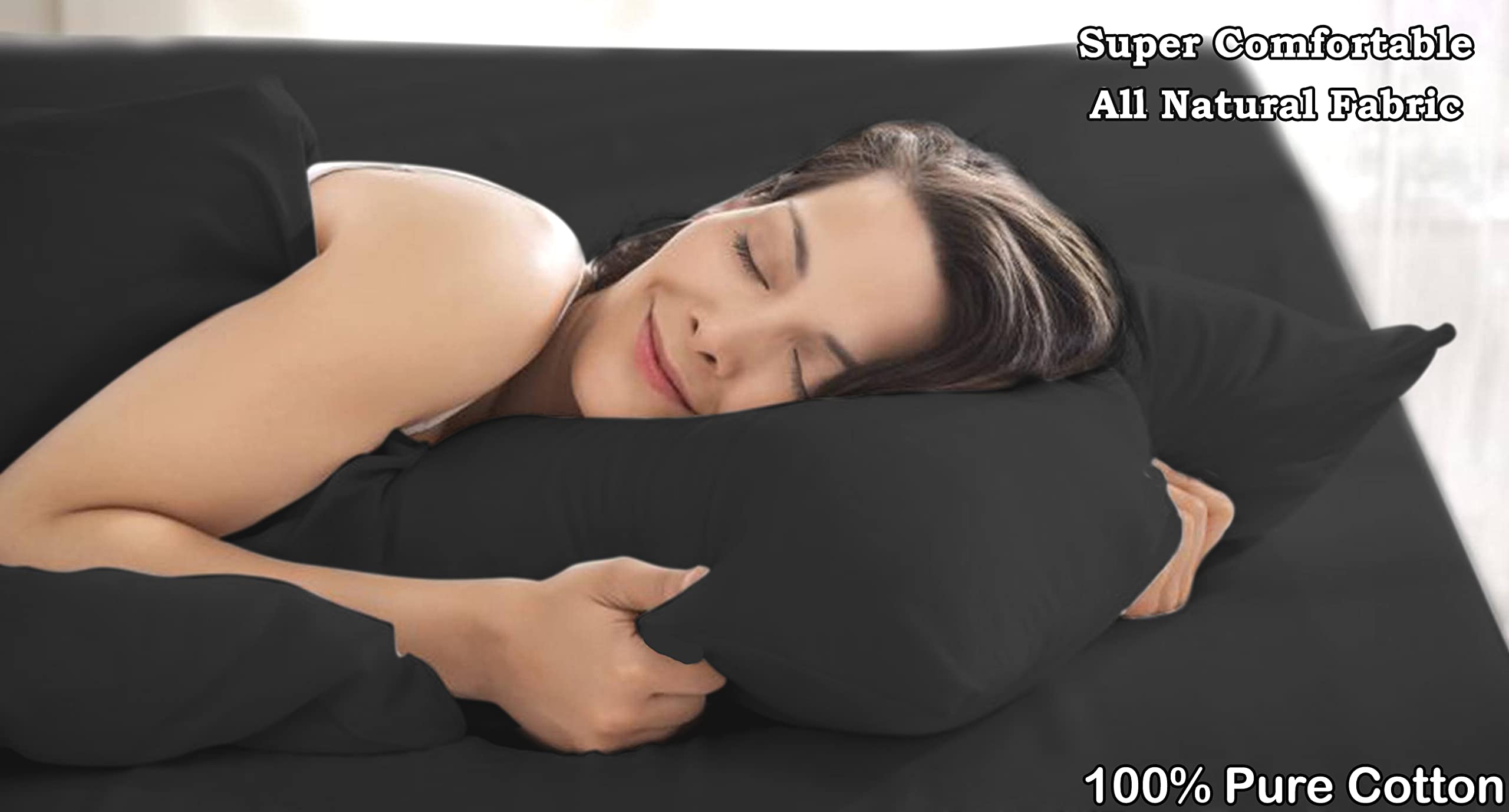 Euphoric Gifts 100% Pure Cotton (Egyptian Cotton) SINGLE Duvet Cover Bed Set in Plain Black  includes duvet cover, fitted sheet & pillowcases