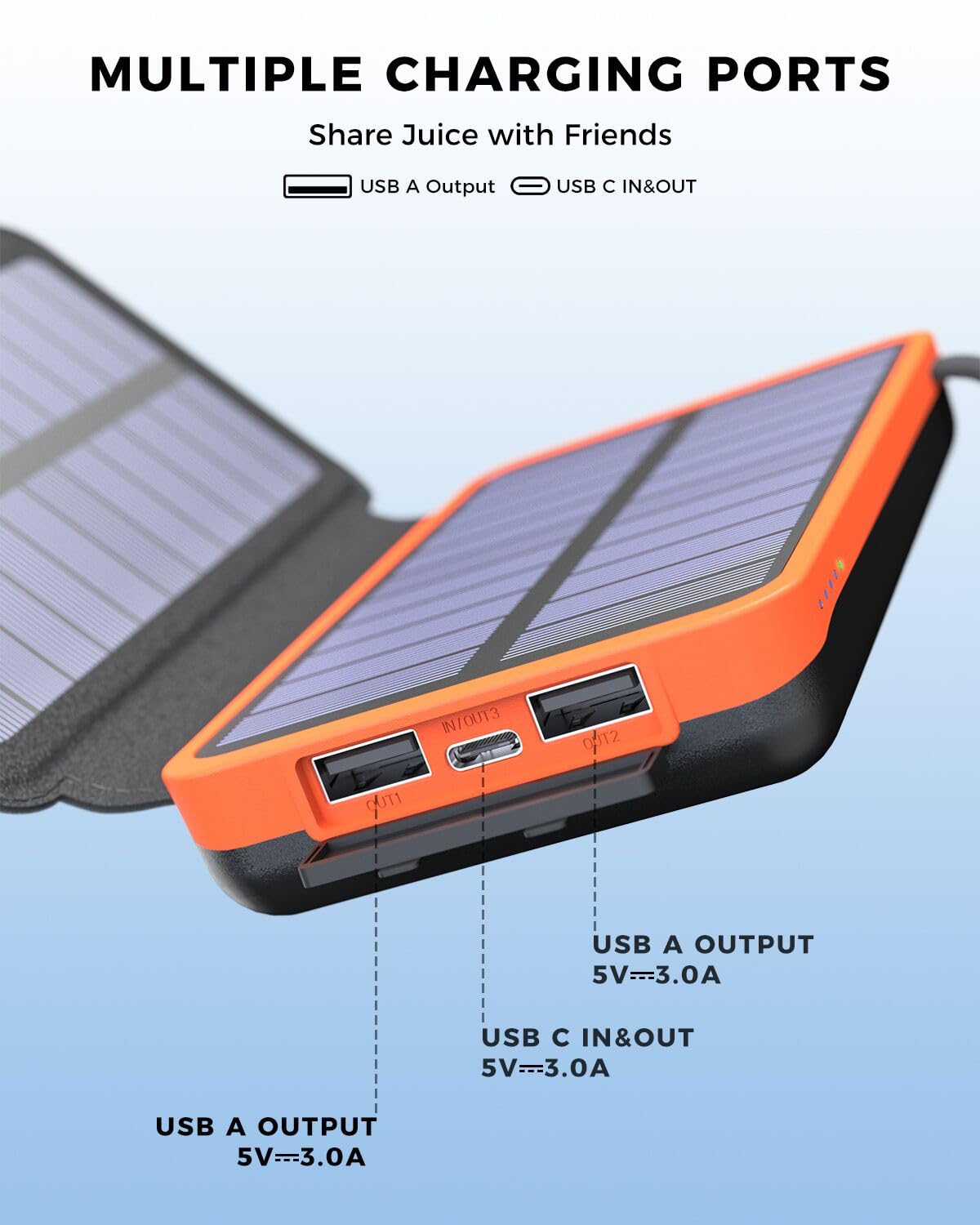 A ADDTOP Solar Charger Power Bank - 25000mAh Fast Charging Portable Charger with 4 Solar Panels Solar Cell Phone Charger External Battery Pack for Phone Tablet Orange