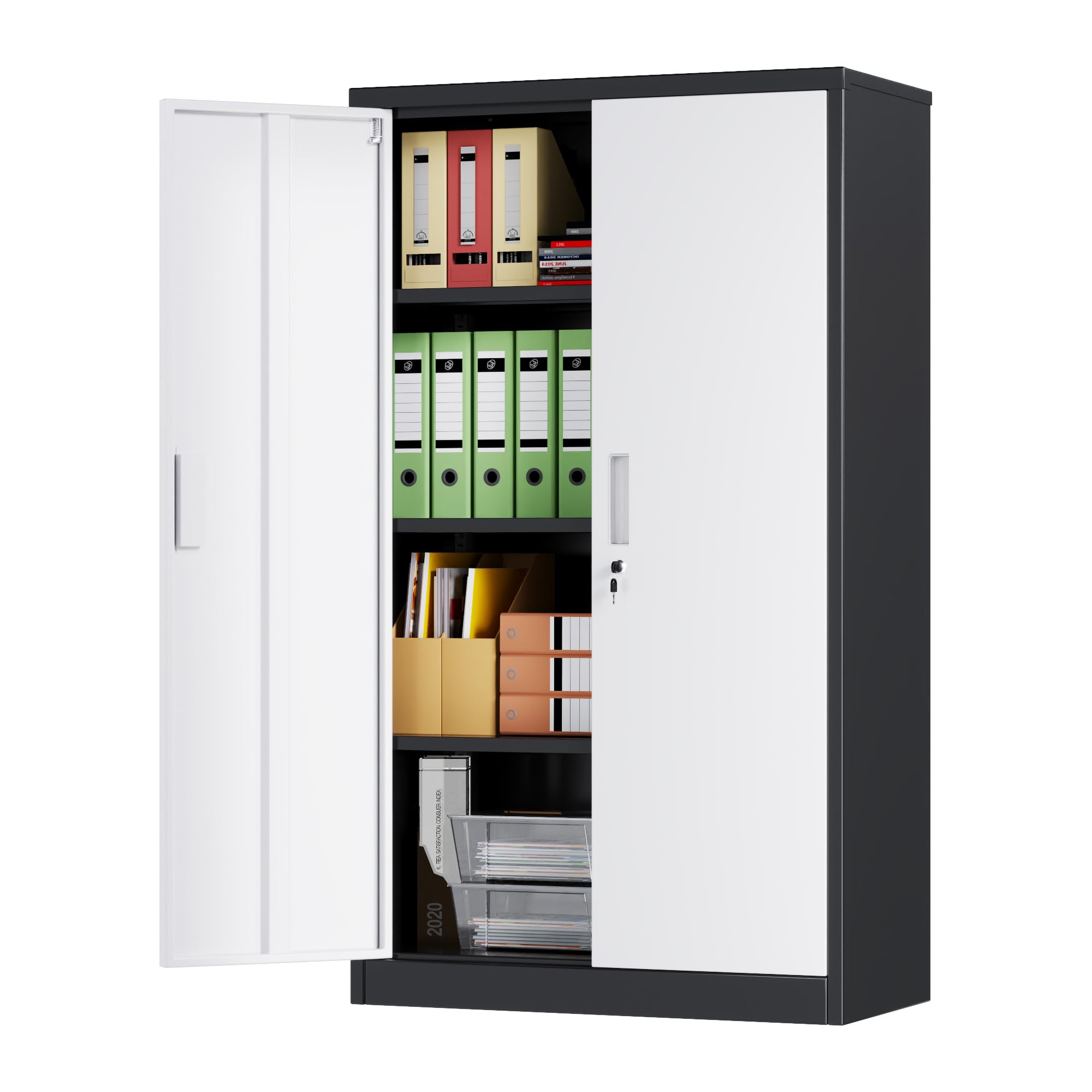 Metal Storage Cabinet with 2 Door and 3 Adjustable Shelves,140X80x40CM Steel Cabinet for Warehouse,Garage,Home,Office,Easy Assemble Required(Black/White)