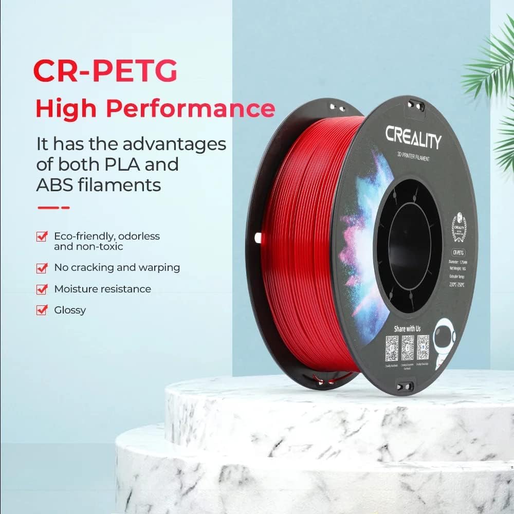 Creality CR-PETG PLA Filament 1.75mm 3D Printing Filament 4 KG, Excellent Toughness High Precision, Odorless Non-Toxic Moistureproof, 1kg(2.2lbs) Glossy for 3D Printer (Black+White+Red+Blue)*1KG