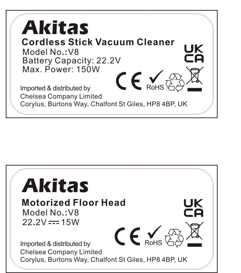 Akitas Cordless Vacuum Cleaner Upright Handheld Stick Lightweight Rechargeable Lithium Battery Good For Carpet, Pet Hair (AKV8)