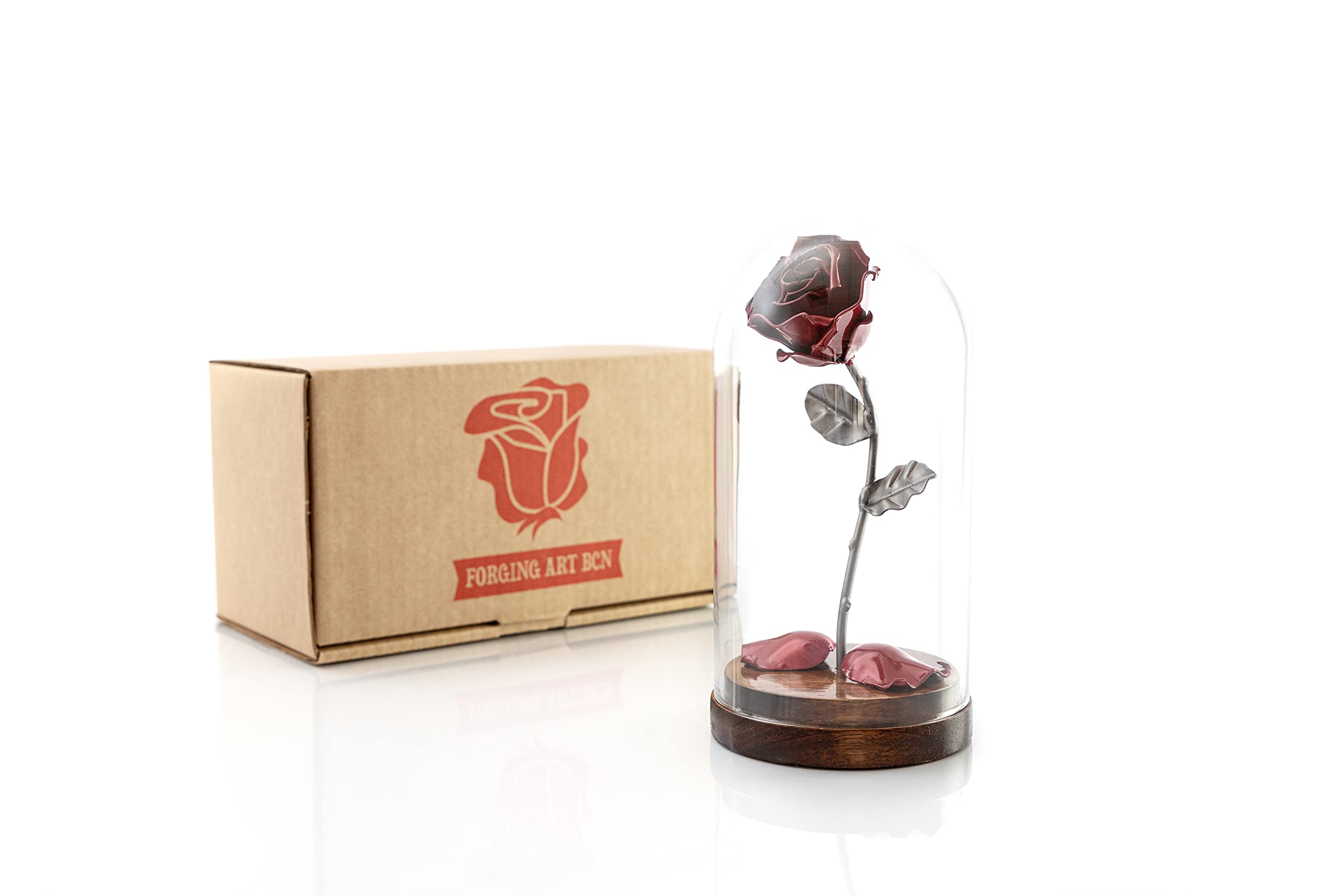 Forging Art Bcn Hand Forged Enchanted Rose in Beauty and the Beast Glass Dome - Gift of Valentine's Day, Mother's Day, 6th Year Wedding Anniversary