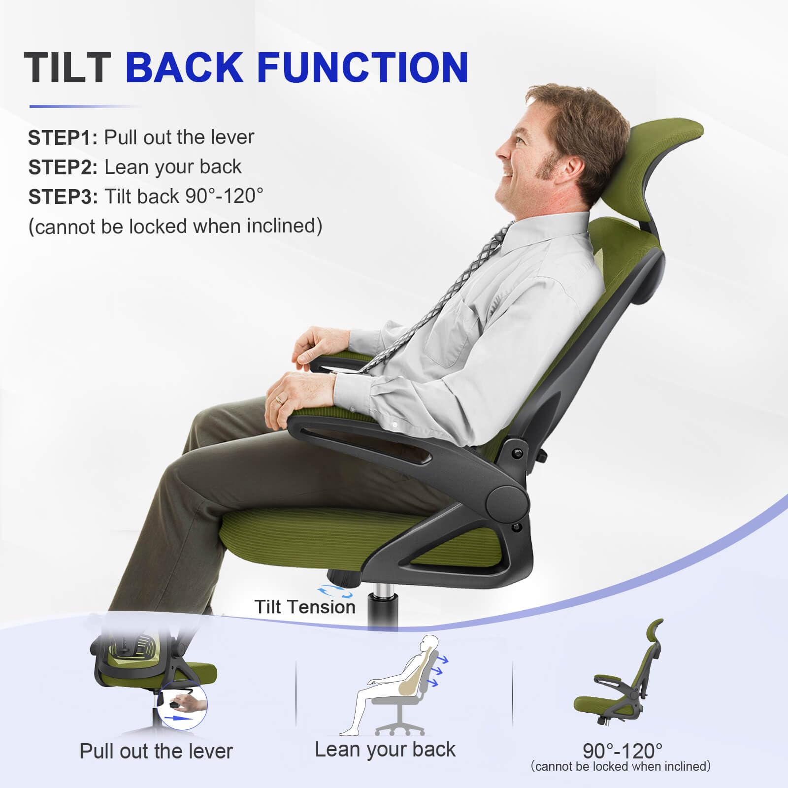 Office Chair - Ergonomic Desk Chair with Lumbar Support Headrest Adjustable, Padded Flip-up Armrests Comfy Seat Cushion High Back Executive Manager Chair For Home Office