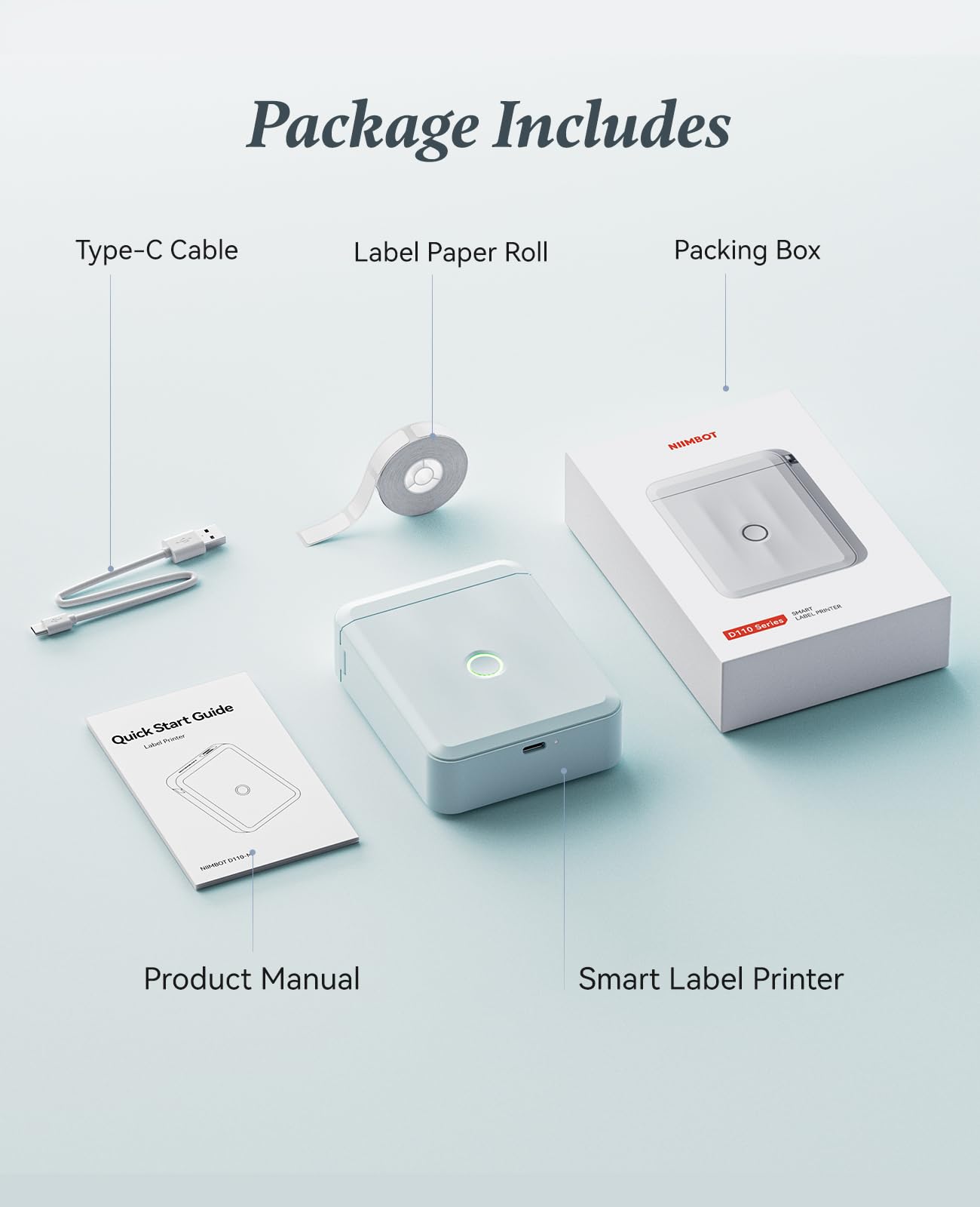 NIIMBOT Label Maker Machine, D110 Upgraded Version Sticker Printer Maker with 1 Roll White Starter Label Paper, Thermal Label Printer for School Office Home Organization