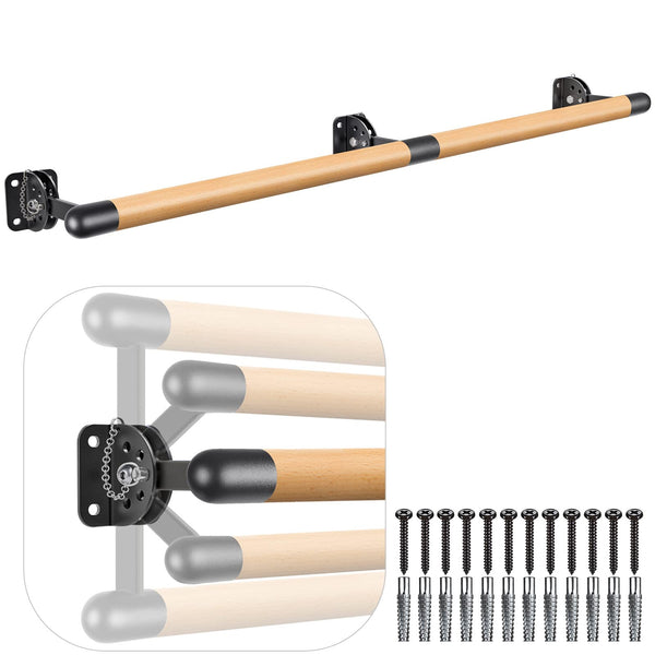 Dolibest 200cm Ballet Barre, Adjustable Wooden Dance Stretching Bar Wall Mounted Home Barre Workout Equipment with Metal Support Bracket Holder for
